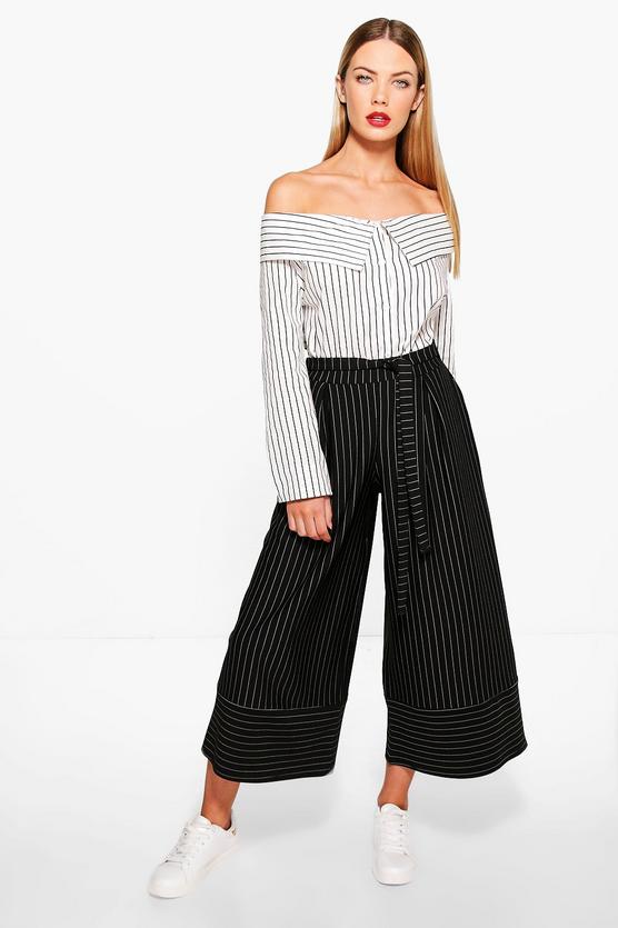 Aria Contrast Pinstripe Wide Leg Cropped Trousers